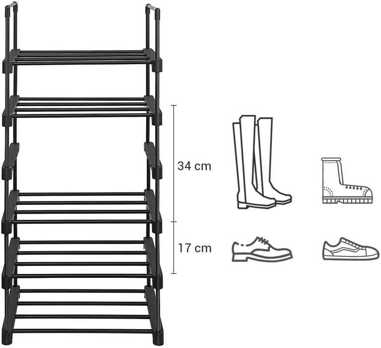 Schuhregal mit 6 Ablagen, Schuhständer aus Metall, platzsparendes Standregal, multifunktional, Flur, Wohnzimmer, Schlafzimmer oder Küche, 45 x 30 x 106 cm, schwarz