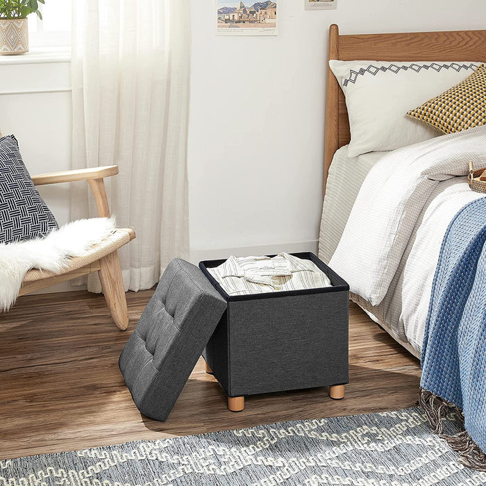 Sitzhocker, Faltbare Sitztruhe, gepolstert, mit Deckel, Füße aus Massivholz, platzsparend, bis 300 kg belastbar, für Wohnzimmer, Flur, Kinderzimmer