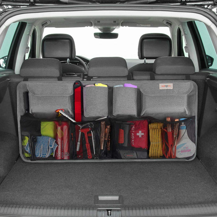 kofferraum organizer auto - 3rd Gen [doppelte Kapazität] organizer auto, ausgestattet mit [Starkes elastisches Netz & 4 Zauberstabstruktur], kofferraumtasche, autotasche kofferraumtasche (Grau)