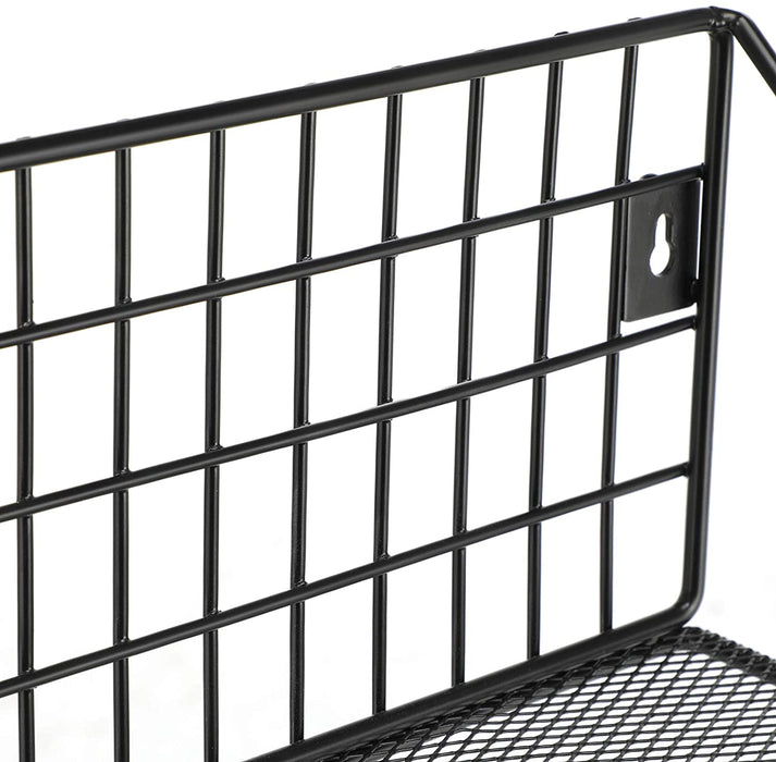 Wandregale im Industrie-Design, aus Metall, pro Regal bis 15 kg belastbar, 2er Set, Küchenregale, mit 10 Haken, für Schlafzimmer und Wohnzimmer, schwarz
