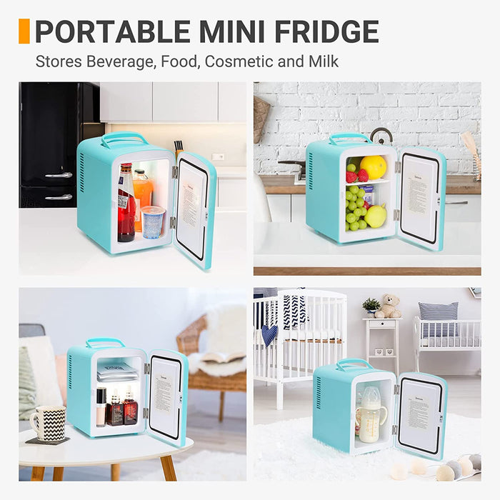 2 in 1 Mini Kühlschrank, 4 Liter Fridge mit Kühl- und Heizfunktion 12 Volt am Zigarettenanzünder und 220 Volt Steckdose für Autos, Büros Blau