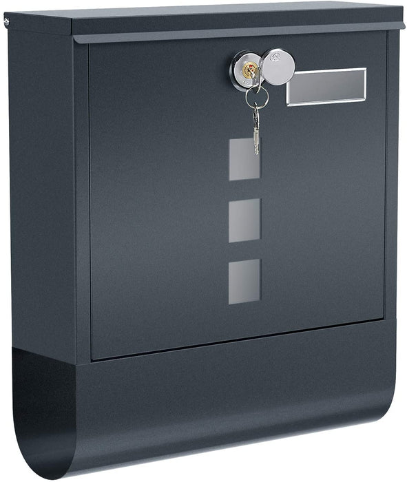 Briefkasten, Wandbriefkasten, Schloss mit Kupfer-Schließzylinder und drehbarer Abdeckung, Zeitungsfach, Sichtfenster, Namensschild-Halter abschließbar
