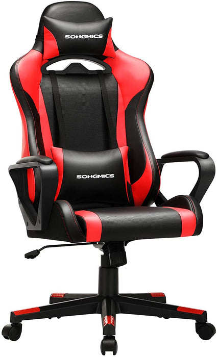 Gaming Stuhl, Schreibtischstuhl, Computerstuhl, Bürostuhl, abnehmbare Kopfstütze, Lendenkissen, höhenverstellbar, Wippfunktion, bis 150 kg belastbar