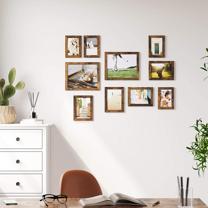 Bilderrahmen 10er Set, für 2 Fotos in 20 x 25 cm (8 x 10 Zoll), 4 Fotos in 13 x 18 cm (5 x 7 Zoll), 4 Fotos in 10 x 15 cm (4 x 6 Zoll) vintagebraun