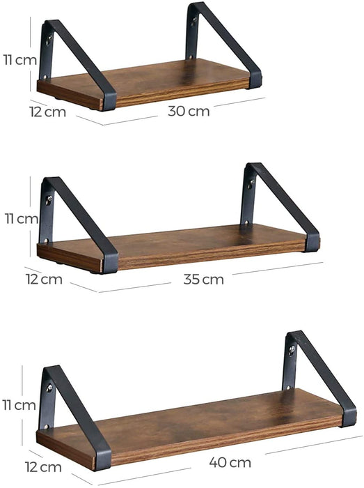 Wandregal im Industrie-Design, Schweberegal, 3er Set, Wandmontage, stabiles Regal zur Präsentation, für Wohnzimmer, Badezimmer, Küche, Vintage