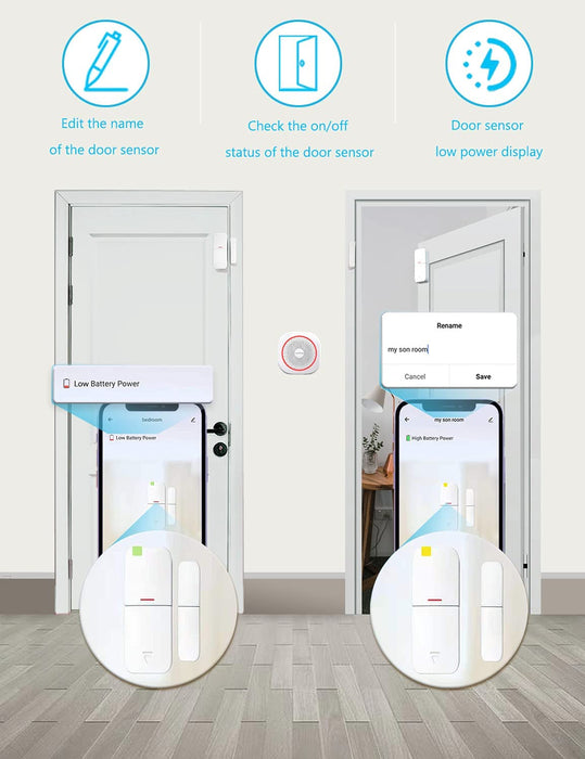 Alarmanlage Haus, Komplette Alarmanlage mit 1 Sirene, 6 Tür Fenster Sensoren, 2 Fernbedienungen und 1 Türklingel - Echtzeit App Push, WiFi funktioniert mit Alexa