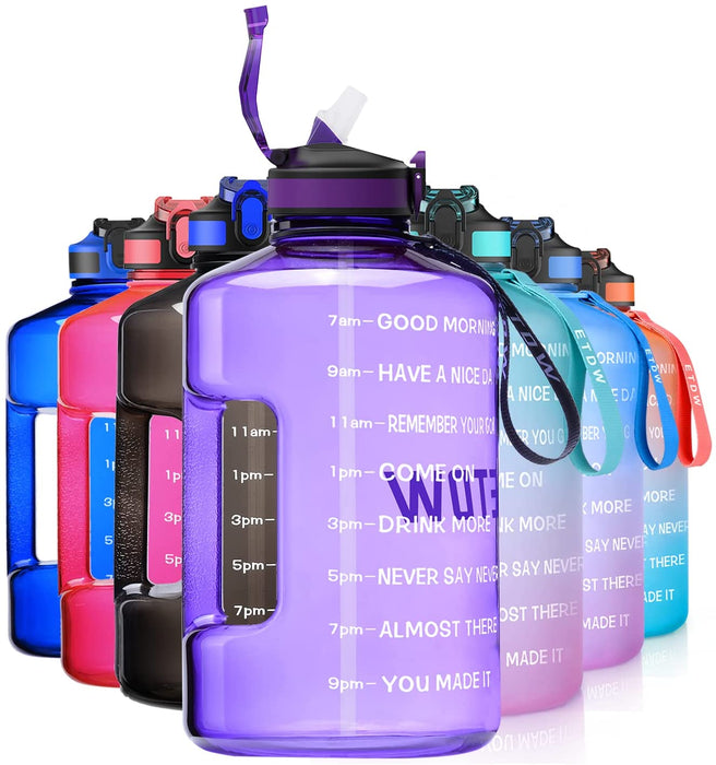 3,78 Liter Trinkflasche Sport mit Zeitangaben und Strohhalme, 3,78L Groß Sportflasche BPA Frei, Auto Wasserbehälter Auslaufsicher Sportflasche (Lila 3,78L)