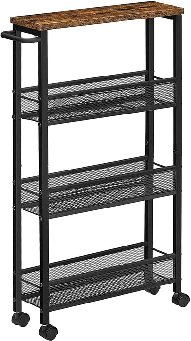 Servierwagen, Küchenregal auf Rollen, schmal, Küchenwagen, Rollwagen, um 360° drehbare Räder, Metallgestell, für Küche, Wohnzimmer, Homeoffice