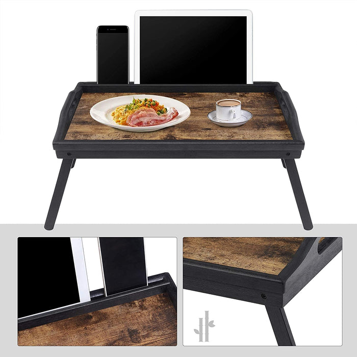 Betttablett, Frühstückstablett, Laptopständer, mit klappbaren Beinen aus Bambus, für Bett, Sofa, für Snacks, mit Halterung für Handy, Tablet