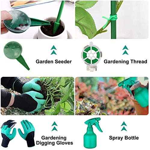 Gartenwerkzeug Set 82 Pcs Extra Saftiges Werkzeugset, Hochleistungs Gartengeräte aus Aluminium mit Gummierten Rutschfesten Griffwerkzeugen