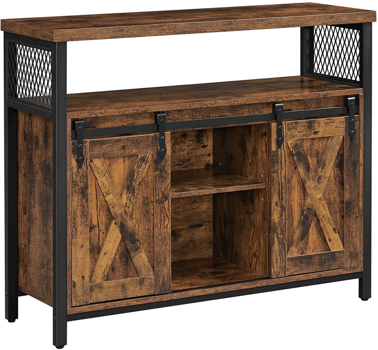 Sideboard, Küchenschrank, Aufbewahrungsschrank, mit 2 Schiebetüren, verstellbare Ablage, industriell, für Wohnzimmer, vintagebraun-schwarz