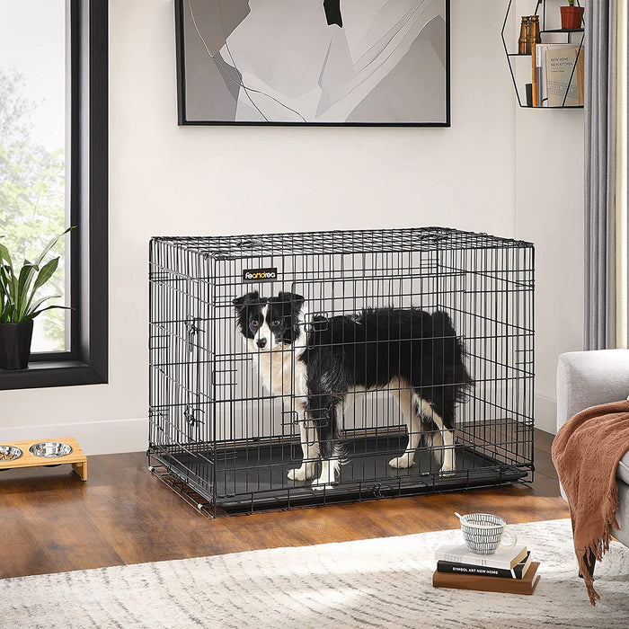 Hundekäfig, Hundebox, klappbar, 107 x 70 x 77,5 cm, schwarz