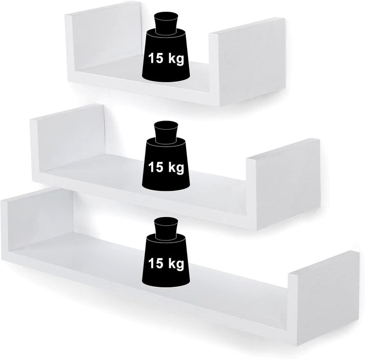 Wandregal, 3er Set, Schweberegal, 30/45/60 cm, Hochglanzoberfläche, dekorativ, kreativ, für Schlafzimmer, Wohnzimmer, Küche und Flur, weiß