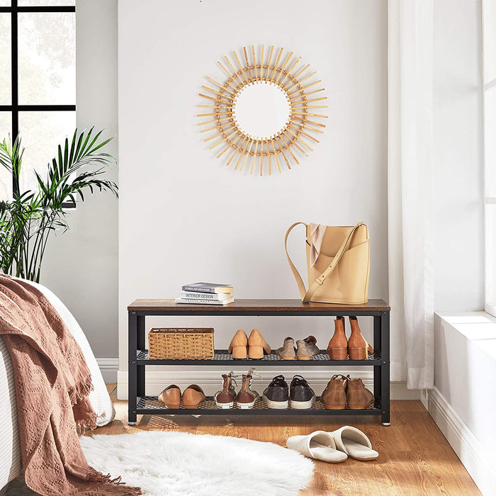 Schuhbank, Schuhregal mit 2 Ablagen, Aufbewahrung für Schuhe, 100 x 30 x 45 cm, für Eingangsbereich, Flur, Wohnzimmer, Metallgestell, Industrie-Design
