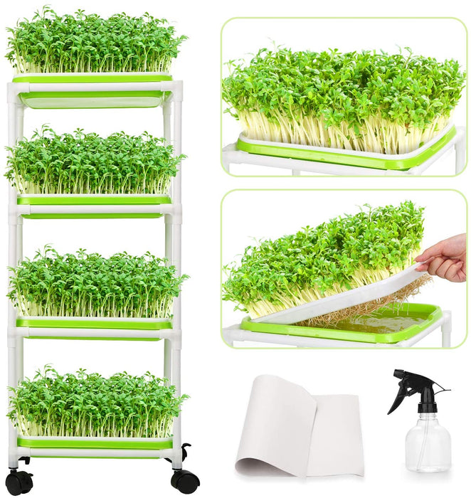 Seed Sprouter Tray Keimschale Sprossen, Keimschalen für Sprossen Seed Sprouter Tray BPA-freies mit 4-schichtigem Kunststoffregal Soil-Free Keimkiste