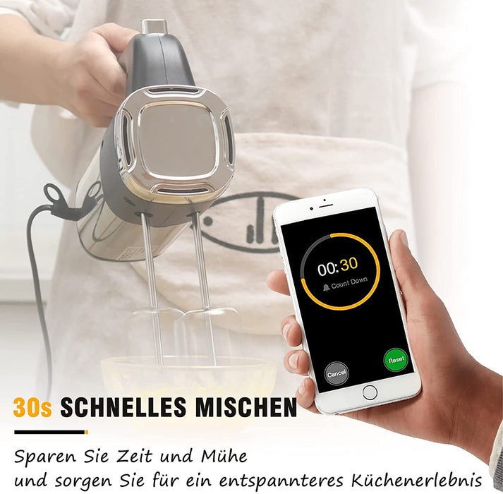 Handmixer Edelstahl 500W Elektrischer Mixer Handrührer , 5 Stufen plus Turbostufe, Auswurftastendesign, spülmaschinengeeignet, Knethaken, Schneebesen