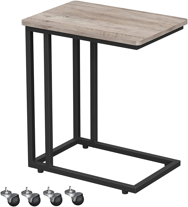 Beistelltisch, Sofatisch mit Rollen, C-Form, mobiler Kaffeetisch, 50 x 35 x 60 cm, Wohnzimmertisch mit Metallgestell, für Kaffee und Laptop
