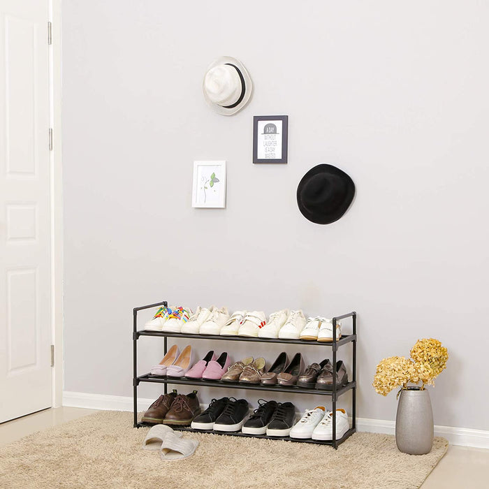 Schuhregal, Schuh-Organizer, mit 3 Regalebenen, Schuhaufbewahrung, aus Metall, 92 x 30 x 54 cm, für 12-15 Paar Schuhe, stapelbar, für Wohnzimmer