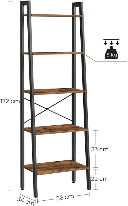 Standregal, Bücherregal mit 5 Ablagen, mit Metallgestell, einfache Montage, für Wohnzimmer, Schlafzimmer, Küche, 56 x 34 x 172 cm (L x B x H)