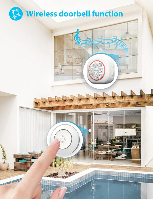 Alarmanlage Haus, Komplette Alarmanlage mit 1 Sirene, 6 Tür Fenster Sensoren, 2 Fernbedienungen und 1 Türklingel - Echtzeit App Push, WiFi funktioniert mit Alexa