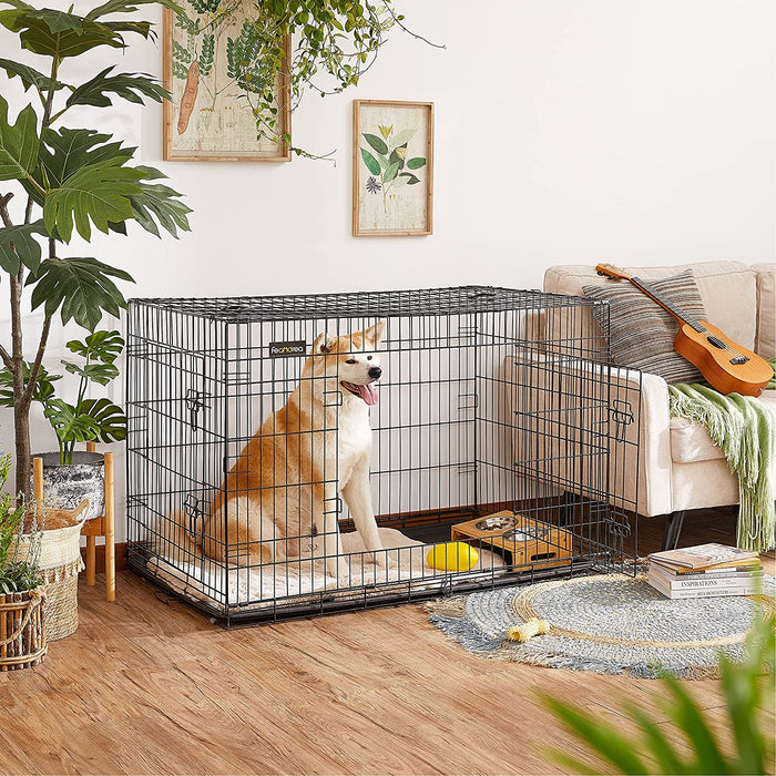 Hundekäfig, Hundebox, klappbar, 122 x 74,5 x 80,5 cm, schwarz