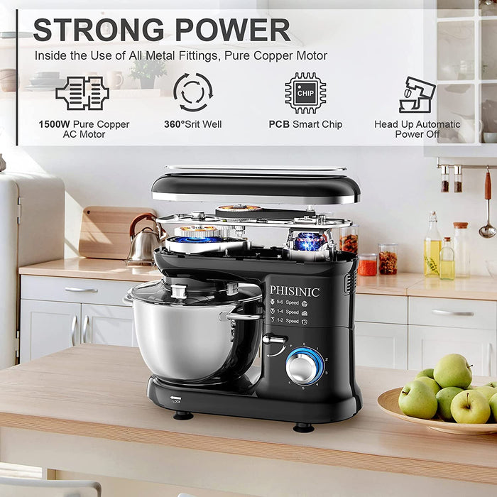 Küchenmaschine Knetmaschine 1500W Teigmaschine Rührmaschine mit 5,5 L Edelstahl Schüssel Geräuscharme Teigknetmaschine inkl 3-Teilig