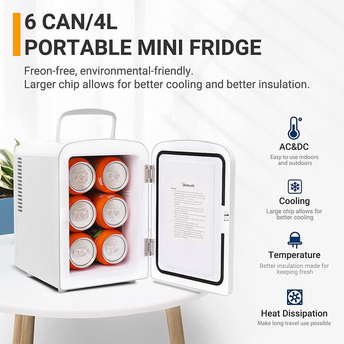 2 in 1 Mini Kühlschrank, 4 Liter Fridge mit Kühl- und Heizfunktion 12 Volt am Zigarettenanzünder und 220 Volt Steckdose für Autos, Büros, Weiß