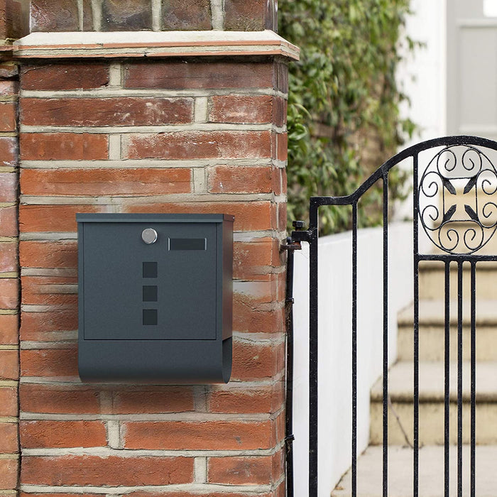 Briefkasten, Wandbriefkasten, Schloss mit Kupfer-Schließzylinder und drehbarer Abdeckung, Zeitungsfach, Sichtfenster, Namensschild-Halter abschließbar