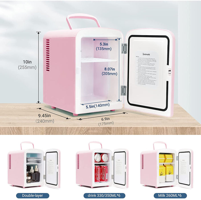 2 in 1 Mini Kühlschrank, 4 Liter Fridge mit Kühl- und Heizfunktion 12 Volt am Zigarettenanzünder und 220 Volt Steckdose für Autos, Büros, Rosa