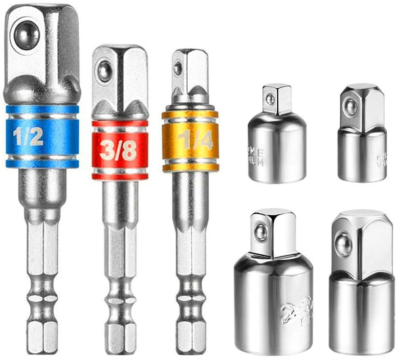Akkuschrauber Stecknussadapter Set inkl. 3tlg. Sechskant Stecknussadapter Stecknuss Adapter Steckschlüssel Schraubenschlüssel+4tlg.
