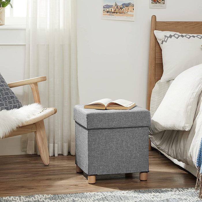 Sitzhocker, Faltbare Sitztruhe, gepolstert, mit Deckel, Füße aus Massivholz, platzsparend, bis 300 kg belastbar, für Wohnzimmer, Flur, Kinderzimmer