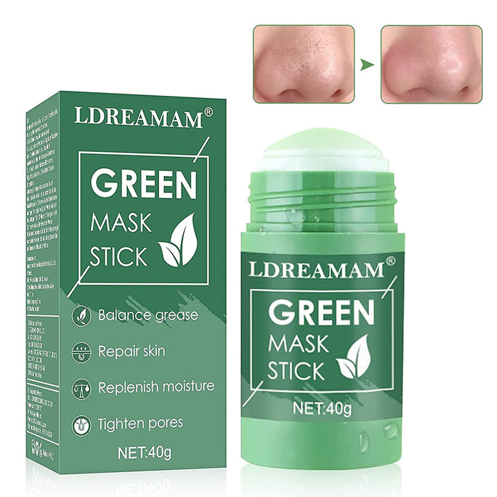 Green Stick Mask, Clay Maske Stick, Grüner Tee Maske, Entfernen Sie zur Akne-Reinigung Mitesser tief, reinigen Sie die Hautporen und stellen