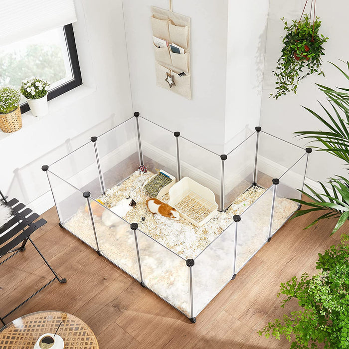 Freigehege mit Bodenplatten, Laufstall, aus Kunststoff, Gehege für Kleintiere, Meerschweinchen, Hamster, Kaninchen, weiß