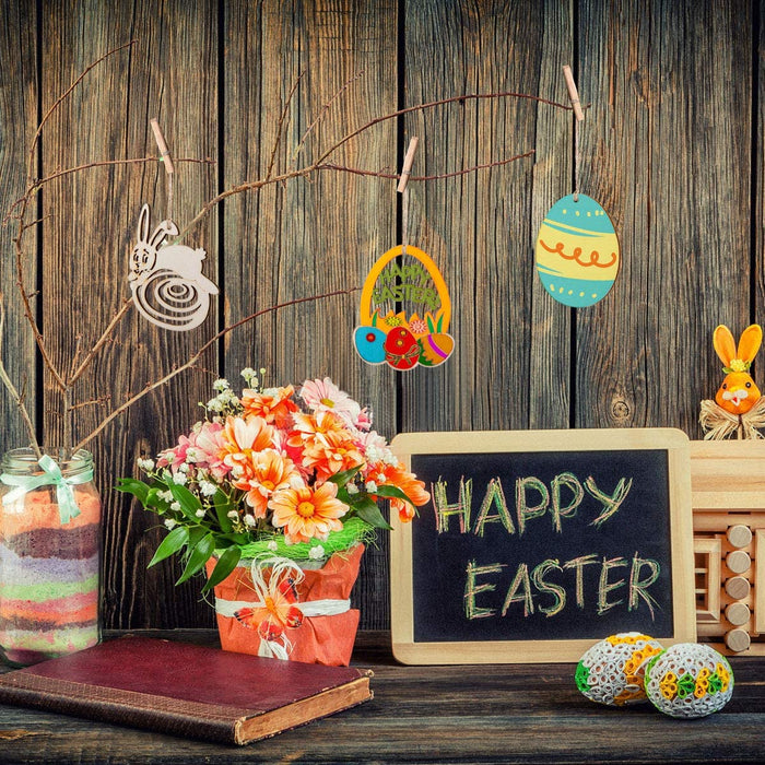 44 TLG Holzanhänger Ostern Deko mit Schnur DIY Basteln zum Bemalen Holz Anhänger für Kinder Ostereier Osterhase(MEHRWEG)