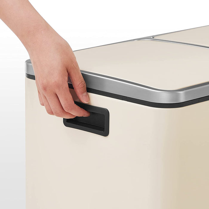 Mülleimer, 2 x 30 L, 2 Fächer, Mülltrennsystem, Treteimer, Abfalleimer Küche, 15 Müllsäcke, aus Metall, Inneneimer aus Kunststoff, Klappdeckel