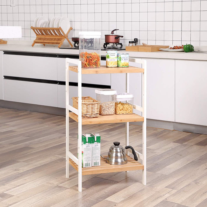 Bambusregal, Küchenregal, Badregal, Bücherregal, Standregal mit 3 Ablagen, 45 x 31,5 x 80 cm, für Bad, Küche, Wohnzimmer, Schlafzimmer, Balkon, naturfarben-weiß