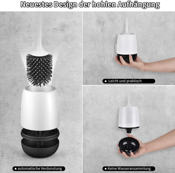 Toilettenbürste, Klobürste Silikon mit Halter, WC Bürste Wandmontage & Stehen, Ohne Bohren Langer Stiel Schnell Trocknendem Klobürsten für Badezimmer