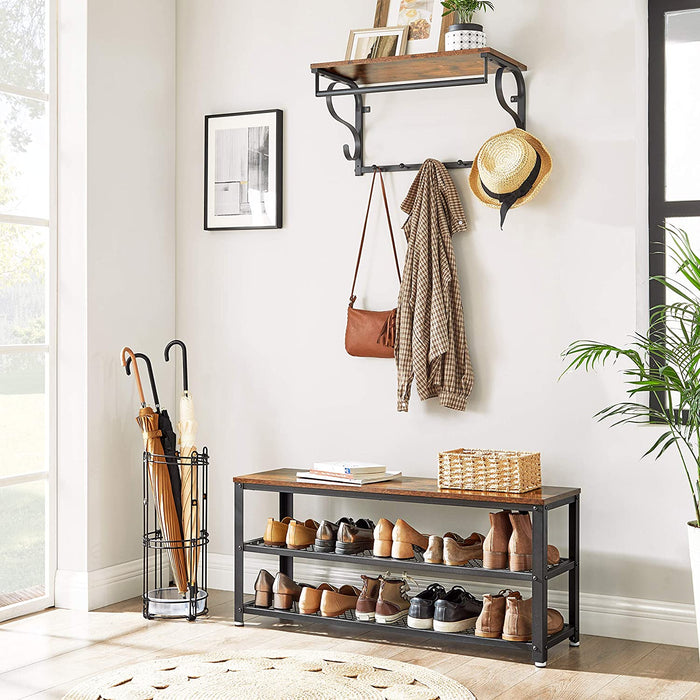 Schuhbank, Schuhregal mit 2 Ablagen, Aufbewahrung für Schuhe, 100 x 30 x 45 cm, für Eingangsbereich, Flur, Wohnzimmer, Metallgestell, Industrie-Design