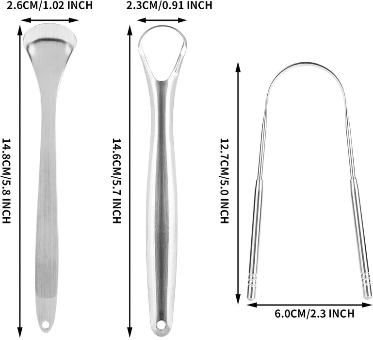 Zungenreiniger Schaber, BOENFU 3er Pack Edelstahl Metall Zungenschaber, aus Edelstahl gegen Mundgeruch und für Frischer Atem mit Etui für Mundpflege