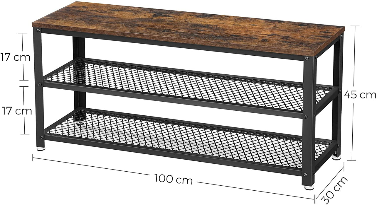 Schuhbank, Schuhregal mit 2 Ablagen, Aufbewahrung für Schuhe, 100 x 30 x 45 cm, für Eingangsbereich, Flur, Wohnzimmer, Metallgestell, Industrie-Design