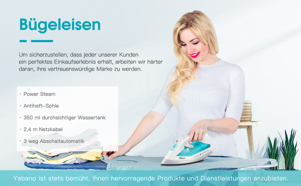 Dampfbügeleisen 2400 Watt, Yabano Keramik-Bügelsohle Bügeleisen mit Extra-Dampfstoß 310g/min, Selbstreinigungs & Sprühwasserfunktion, Antikalk-System