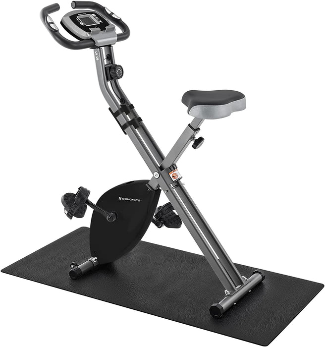 Heimtrainer, Fitnessbike, zusammenklappbares Fitnessfahrrad, 8 magnetische Widerstandseinstellungen, mit Bodenmatte, Pulsmessung, Handyhalterung