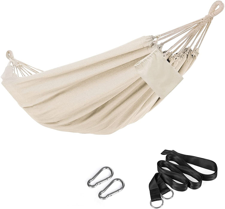 Hängematte, für 2 Personen, 210 x 150 cm, bis 300 kg belastbar, für Terrasse, Balkon, Garten, Outdoor, mit Transportbeutel, Befestigungsgurte, Beige
