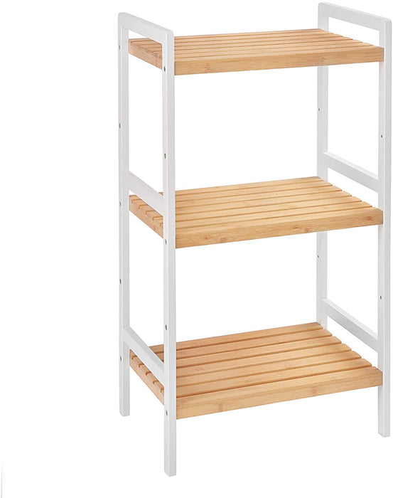 Bambusregal, Küchenregal, Badregal, Bücherregal, Standregal mit 3 Ablagen, 45 x 31,5 x 80 cm, für Bad, Küche, Wohnzimmer, Schlafzimmer, Balkon, naturfarben-weiß