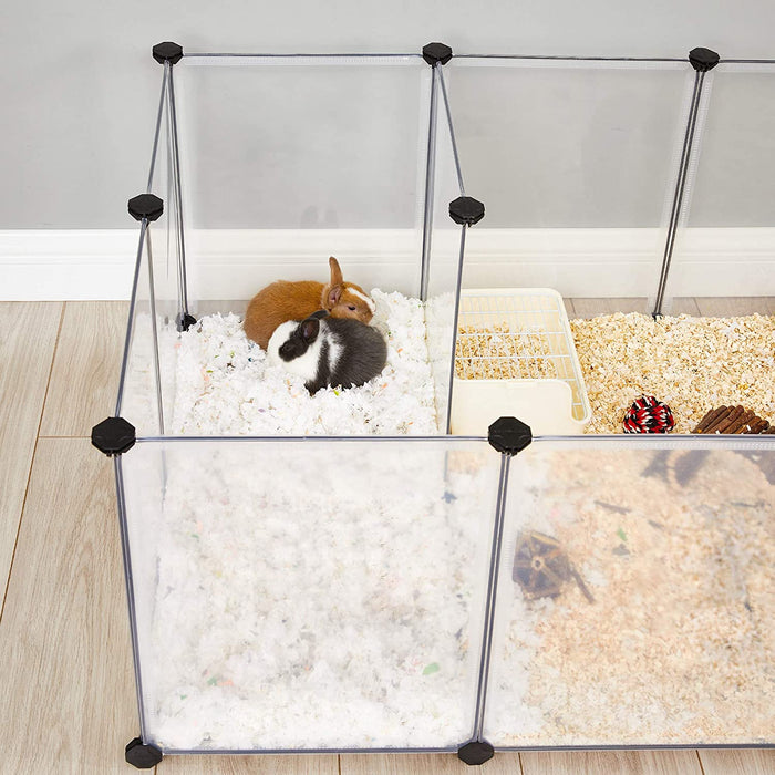 Freigehege mit Bodenplatten, Laufstall, aus Kunststoff, Gehege für Kleintiere, Meerschweinchen, Hamster, Kaninchen, weiß
