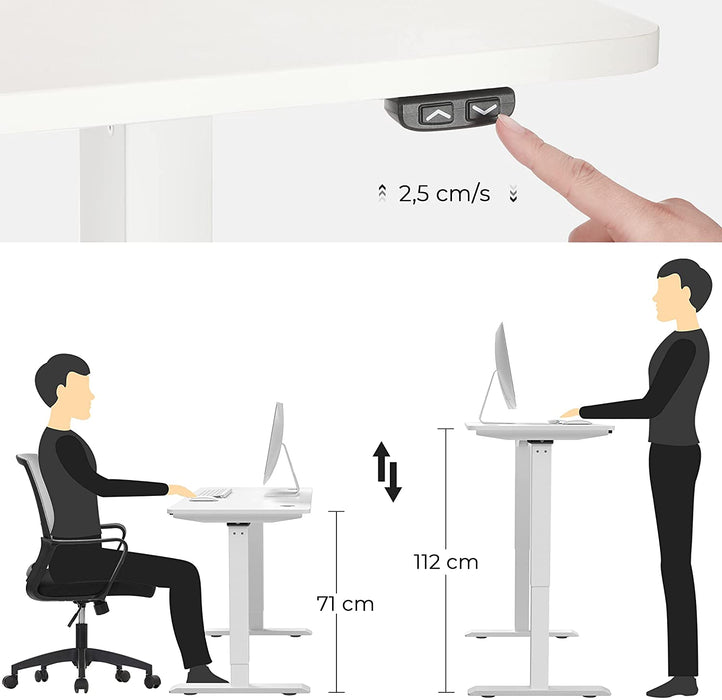 Höhenverstellbarer Schreibtisch elektrisch, Tischgestell, Schreibtischständer mit Motor, stufenlos verstellbar, 120 x 60 x (73-114) cm, Stahl, weiß