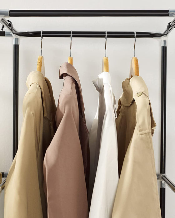 Stoffschrank, Kleiderschrank, 2 Kleiderstangen, 6 Ablagen, verschiedene Aufbaumöglichkeiten, 88 x 45 x 168 cm, für Schlafzimmer, Ankleidezimmer, schwarz