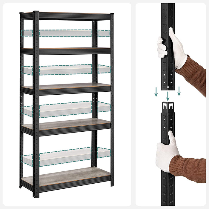 Schwerlastregal, Bücherregal, Lagerregal, Standregal, 5 Ablagen, 150 x 75 x 30 cm, bis 400 kg belastbar, verstellbare Ablagen, Industrie-Design
