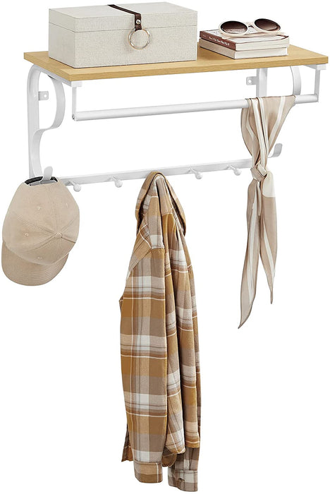 Wandgarderobe, Wandregal mit 5 Haken und Ablage, im Industrie-Design, Hakenleiste mit Hängestange, für Flur, Schlafzimmer, Badezimmer und Wohnzimmer