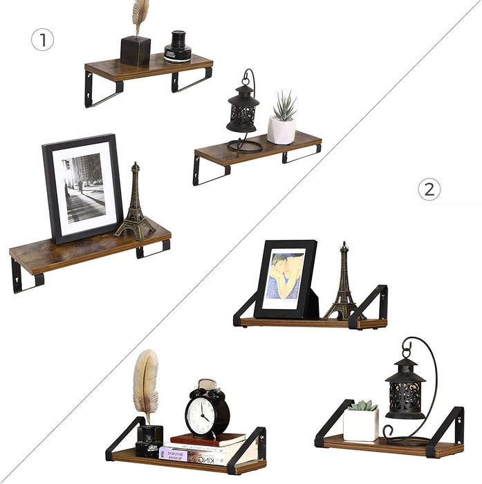 Wandregal im Industrie-Design, Schweberegal, 3er Set, Wandmontage, stabiles Regal zur Präsentation, für Wohnzimmer, Badezimmer, Küche, Vintage